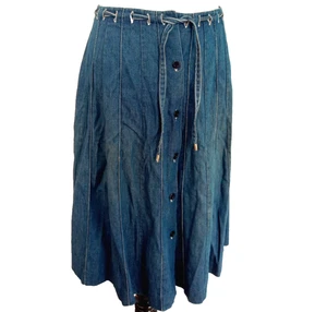 Gonna denim vintage anni 80 Tumbleweeds bottoni davanti country western taglia M cravatta top - Foto 1 di 9