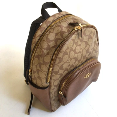 Coach Bags 5671 Signature Canvas Court Backpack Bag Khaki Saddle Brown - Image 1 of 4