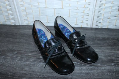 Deliso 1960s 70s Women's Black Patent Leather Shoes Mary Janes Lace Up 9.5 AA - Image 1 of 4