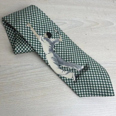 Polo Ralph Lauren Tennis Neck Tie Player Serve Silk Print Houndstooth Vintage - Image 1 of 4