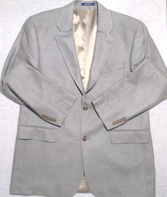 复古 Ralph Lauren Blazer 男式 44R 羊毛丝绸混纺运动外套 90 年代灰色 — 第 1/4 张图片