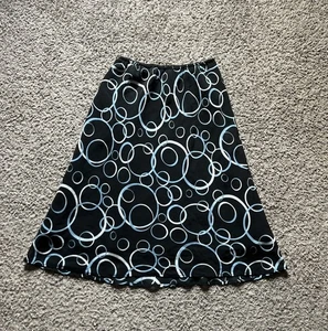 Vintage Y2K 90s Midi Skirt 6 Black Blue A Line Boho Fairy Retro Mod Geometric - Picture 1 of 6
