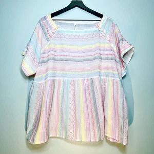 ANTHROPOLOGIE Women's Letty Top Rainbow Pastels Embroidered Baby Doll Size XL - Picture 1 of 9
