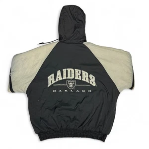 Vintage 90s Oakland Raiders Logo 7 NFL Hooded Jacket Black Gray Men’s L - Picture 1 of 7