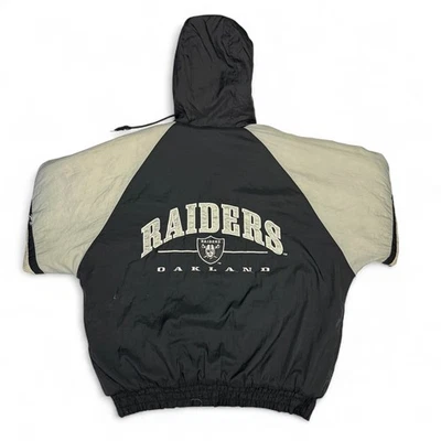 Vintage 90s Oakland Raiders Logo 7 NFL Hooded Jacket Black Gray Men’s L - Image 1 of 4