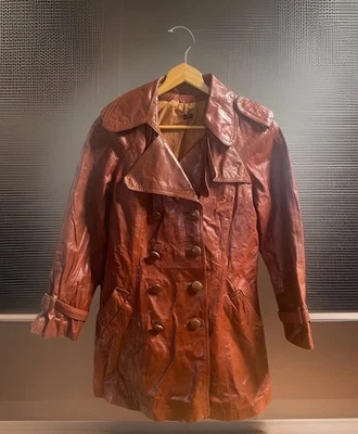 Chaqueta de cuero vintage Y2K Sears para mujer óxido/marrón doble botonadura longitud media Foto 1 de 4