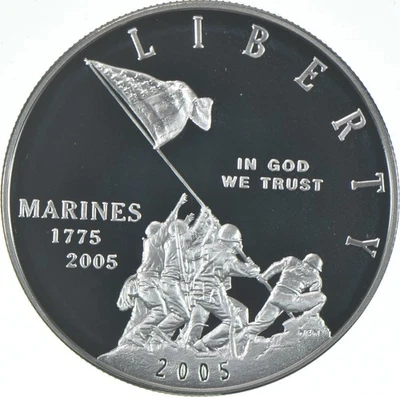 2005-P Proof US Marines  Commemorative Silver Dollar $1 - Image 1 of 3