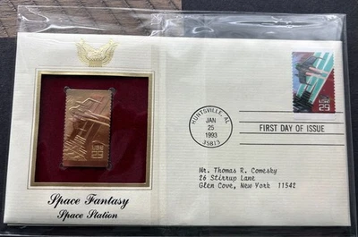 SPACE FANTASY (SPACE STATION) 22k Gold Foil FDC 1993 29¢ Stamp FIRST DAY ISSUE - Image 1 of 2