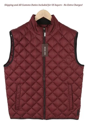 MICHAEL KORS Men Waistcoat L Burgundy Quilted Insulated Full Zip Vest RRP199 - Image 1 of 4