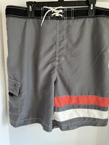Paradise Collection Swim Trunks Mens Size XL Gray W/Stripes On One Leg. Pocket - Picture 1 of 3