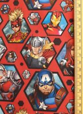 Marvel Avengers Stoff UK 100 % Baumwolle Material Meter Thor Sechskant Muster Captain