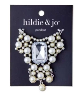 2" Silver Pearl Pendant With Emerald Cut Crystal by hildie & jo - Picture 1 of 2