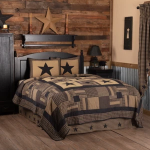 BLACK CHECK STAR QUILT SET & ACCESSORIES. CHOOSE SIZE & ACCESSORIES. VHC BRANDS - Picture 1 of 57