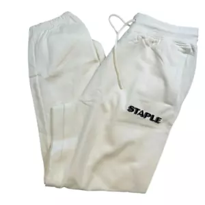 NWOT STAPLE Men’s Off White Fleece Joggers Embroidered Logo Sweatpants- Size XL - Picture 1 of 8