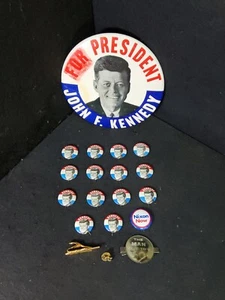 Vintage Presidential Campaign Button Lapel Pin Collection Tie Clip JFK LBJ Nixon - Picture 1 of 19