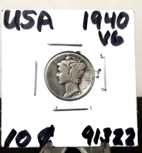 CIRCULATED VG IN GRADE USA 1940 MERCURY DIME(91322) - Picture 1 of 2
