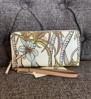 Cartera Tory Burch Emerson Estampada Palmeras Escalada Muñequera Cremallera Nueva con Etiquetas Foto 1 de 4