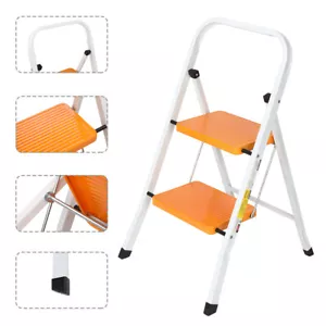 Folding 2 Step Ladder Safety Non Slip Mat Tread Small Ladders Yellow Home Tool - Picture 1 of 10