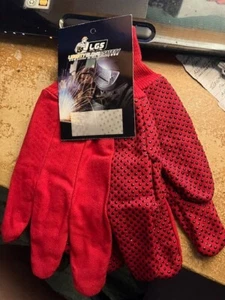24 Large 2 dozen Work Gloves Red Cotton with black grip dots on palm. - Picture 1 of 3