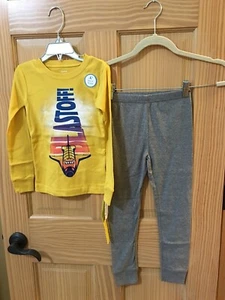 New Carter's Boys Spaceship Pajama set Mustard Gray Snug Fit LONG Sleeve Pants - Picture 1 of 1