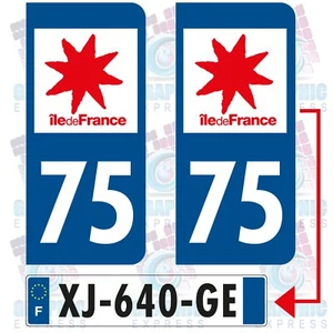 75 PARIS / 2 STICKERS PLAQUE IMMATRICULATION ILE DE FRANCE - Foto 1 di 7