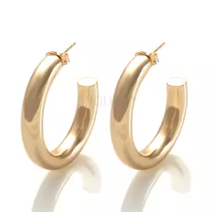 Gold Hoop Earrings, Huggie Hoop Earrings, 18K Gold-Plated, Chunky Huggie Hoop - Picture 1 of 5