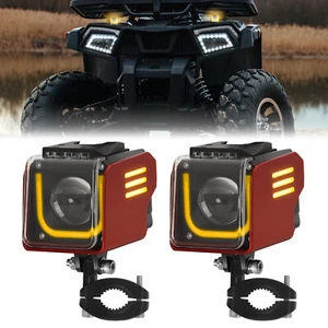 2x 3.5" 140W Motorcycle Auxiliary LED Fog Lights Driving Spotlights RGB Halo DRL - Picture 1 of 15