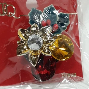 Spilla natalizia vintage agrifoglio bacche moda gioielli spilla strass acrilici KMQ - Foto 1 di 8