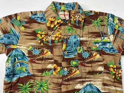 Camisa de Vacaciones Hawaiana De Colección Para Hombres Mediana Floral Tiki Aloha Tropical 100% Rayón Foto 1 de 4