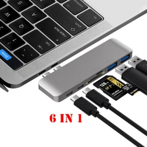 USB C Hub 6 in 1 für MacBook Pro Air Dual Typ C Adapter Kartenleser 4K USB 3.0 - Bild 1 von 7