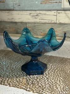 Viking Glass 6 Petal Sapphire Blue Pedestal Compote Candy Dish - Picture 1 of 4