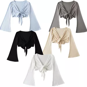 Damen Tops lyrische Bluse Aufwärmen bauchfreies Oberteil Ballett Jacke Achselzucken Oberbekleidung Freizeit - Bild 1 von 30