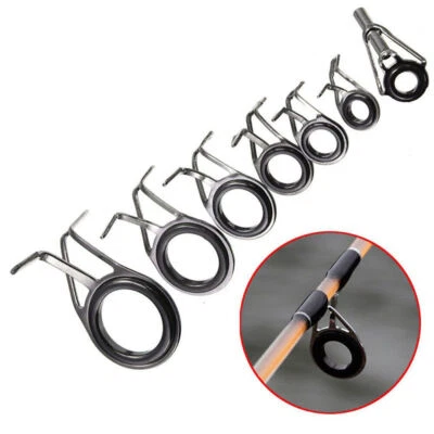 7Pcs Ceramic 7 Sizes Fishing Rod Guide Tips Top Eye Rings Line Repair Kit Set UK - Image 1 of 4