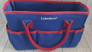 Lakeshore Carry-All Tote Caddy Medium Exterior Pockets Canvas Blue Red - Picture 1 of 13