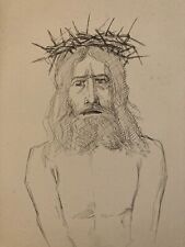 Sehr Schöne Zeichnung Antik Tinte Christus Jesus Krone Dorn Art XIX Mit Identify