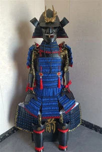 Japanese Samurai Wearable Blue Armor Suit Outfit Black Helmet Cosplay Costume - Picture 1 of 5