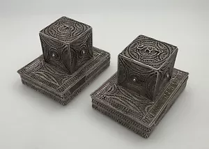 Judaica Old Bezalel 935 scatole di tefillin in filigrana argento. 7500€. Valore fatto a mano - Foto 1 di 10