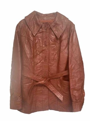 Chaqueta de cuero genuino Lane Bryant The Tall Shop oxidada abotonada con cinturón de colección Foto 1 de 4
