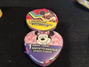 Mickey N Minnie Lot of 2 Magic Towels 11.5" Square Expands in water Compressed - Picture 1 of 3