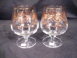 Schott-Zwiesel Etched Gold Encrusted Brandy Glasses Set of 2 - Picture 1 of 15