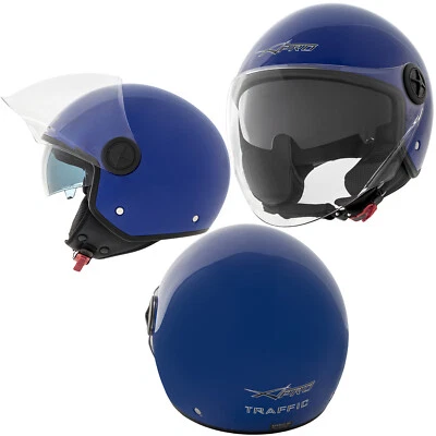 Motorradhelm Motorrad Roller Jet Helm Innensonnenblende 2 Viser SonicMoto Blau - Bild 1 von 4