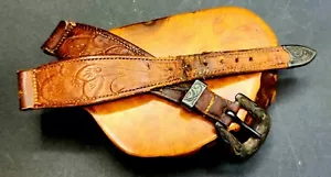 Rare Vintage Sterling Silver & Leather Antique Western 14mm Watch Band & Buckle - Picture 1 of 3