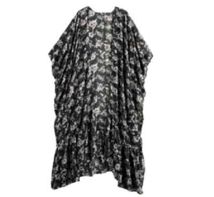 Black Floral Ruffled Ruana / Kimono / Wrap - Beautiful! LC Lauren Conrad - New - Picture 1 of 4