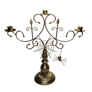 Halloween Gold CANDELABRA With Spider and Web Metal 3 Candle Holders - Picture 1 of 6