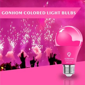 2 Pack A19 Led Pink Light Bulb9 Watt Pink Lights Equivalent 100 Watt Colored Lig - Picture 1 of 6