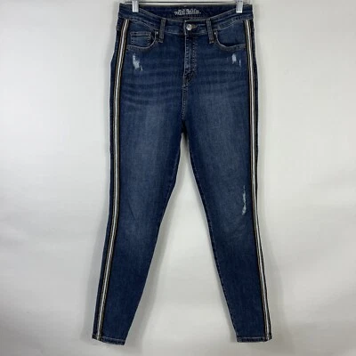 Pantalones de mezclilla Wild Fable para mujer 6/28 tiro alto ajustados laterales a rayas elásticos desgastados Foto 1 de 4