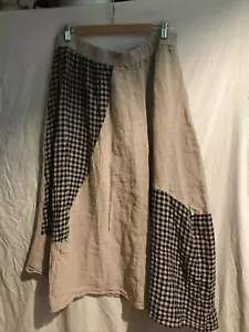 NWT LUUKAA Check Gingham Patchwork Pull On Linen Maxi Skirt Lagenlook 7/20 Plus - Picture 1 of 18