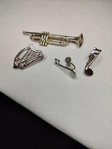 3 vintage sterling silver pins brooches & earrings - BEAU trumpet, Irish harp & - Picture 1 of 11