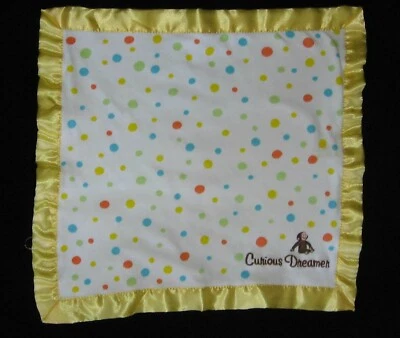 Curious George Security Blanket Baby Lovey Dreamer Monkey Yellow Polka Dots - Image 1 of 2