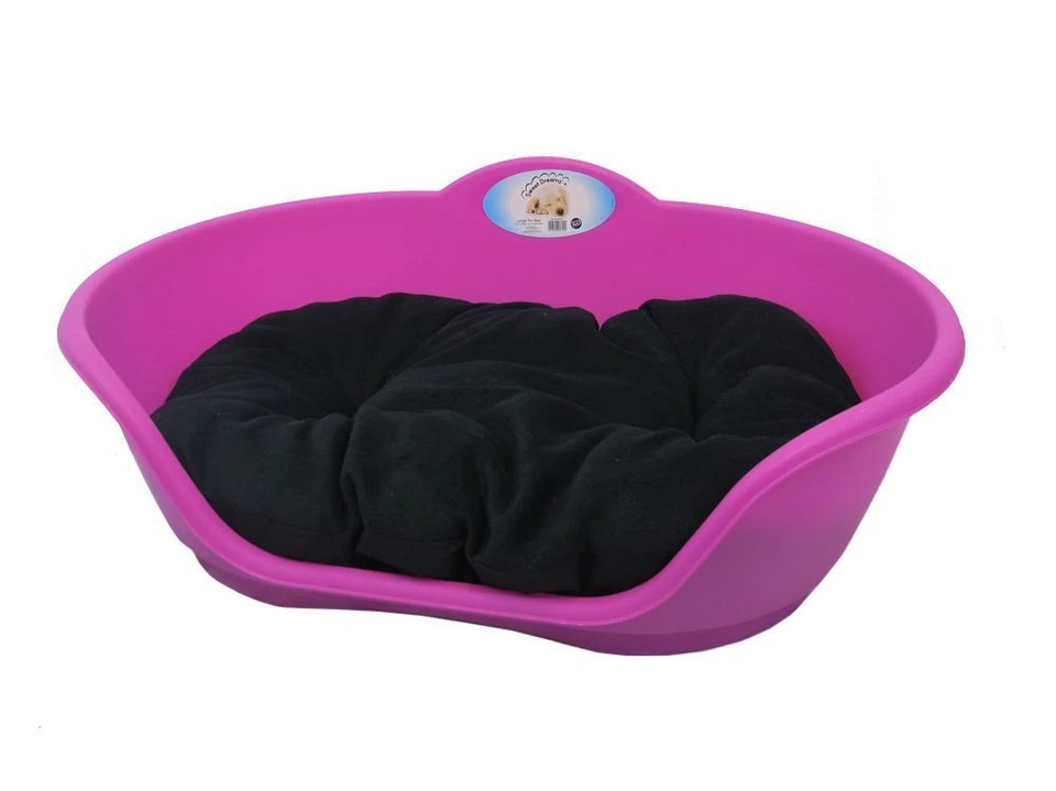 heavy duty fuchsia pink pet bed with black cushion uk made dog or cat basket - image 1 of 1